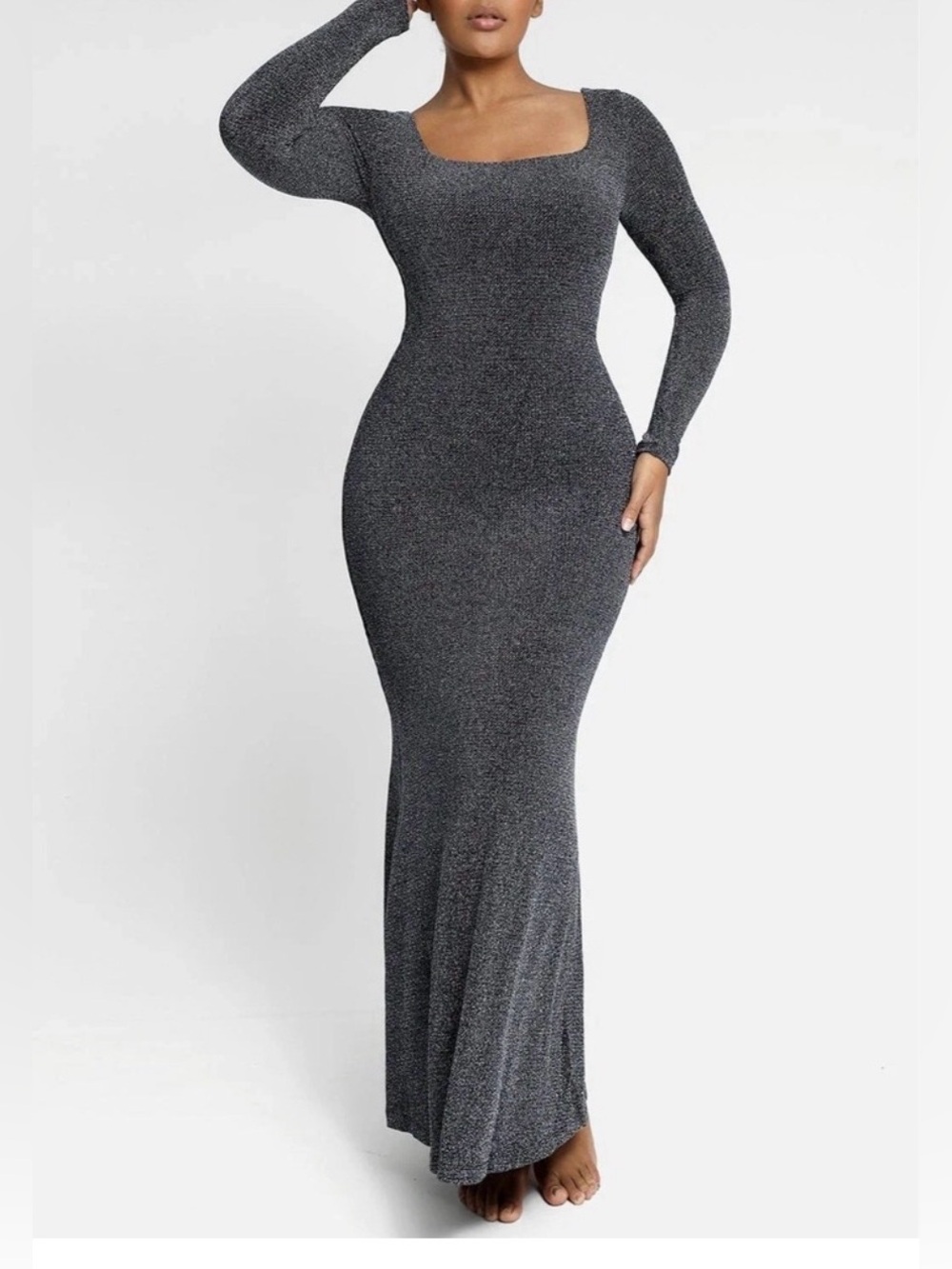 Shapellx Long Sleeve Square Neck Maxi Dress - Charcoal Gray NEW LARGE